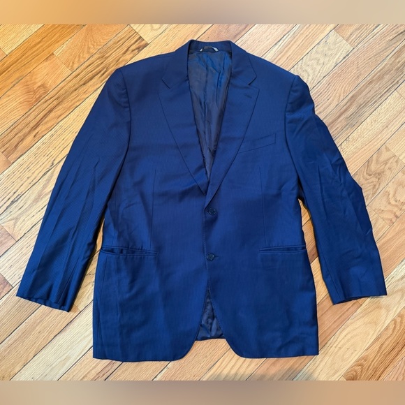 Canali Other - CANALI Travel + Water Resistant Navy Blue Striped Wool Sport Coat Men’s Size 46R